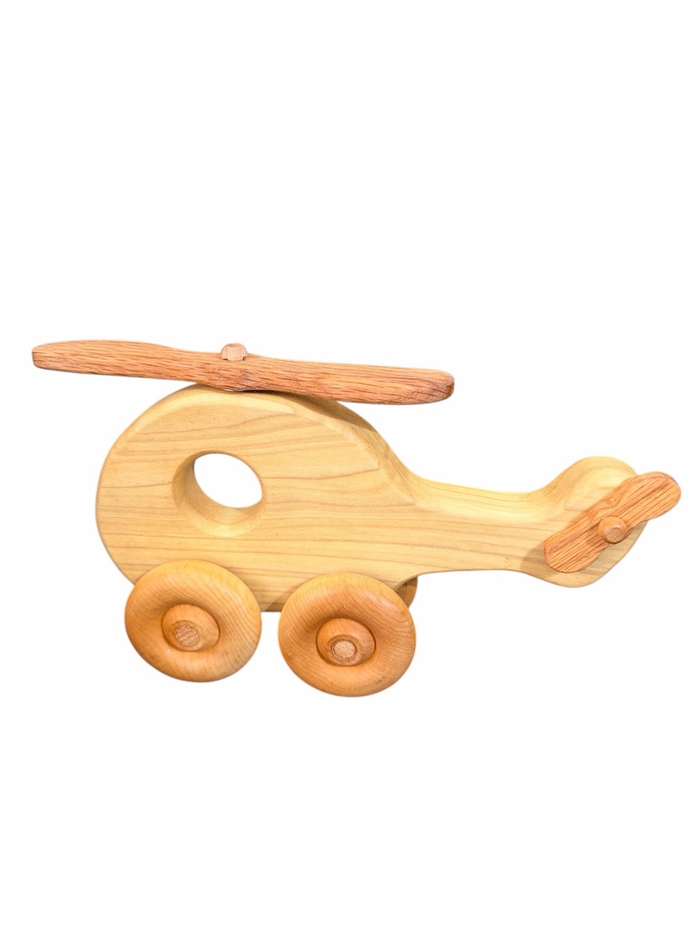 Handcrafted Natural Wood Helicopter Kids Toy in Light Wood Tones